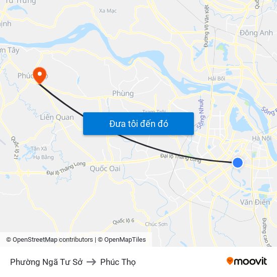 Phường Ngã Tư Sở to Phúc Thọ map