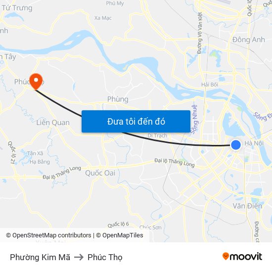 Phường Kim Mã to Phúc Thọ map