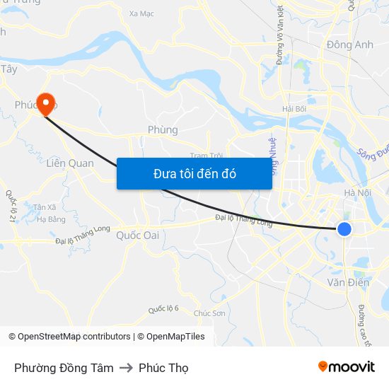 Phường Đồng Tâm to Phúc Thọ map
