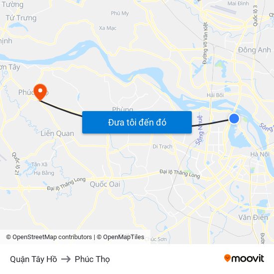 Quận Tây Hồ to Phúc Thọ map