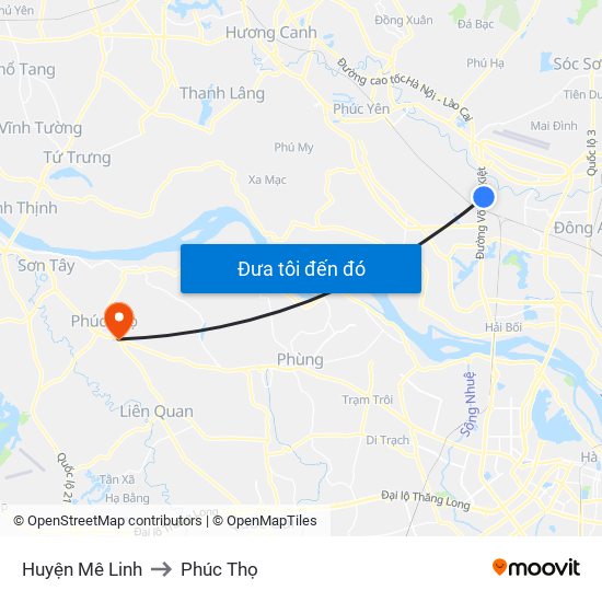 Huyện Mê Linh to Phúc Thọ map