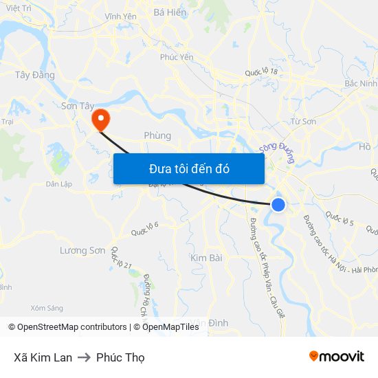 Xã Kim Lan to Phúc Thọ map
