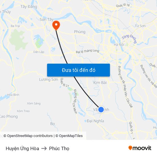 Huyện Ứng Hòa to Phúc Thọ map