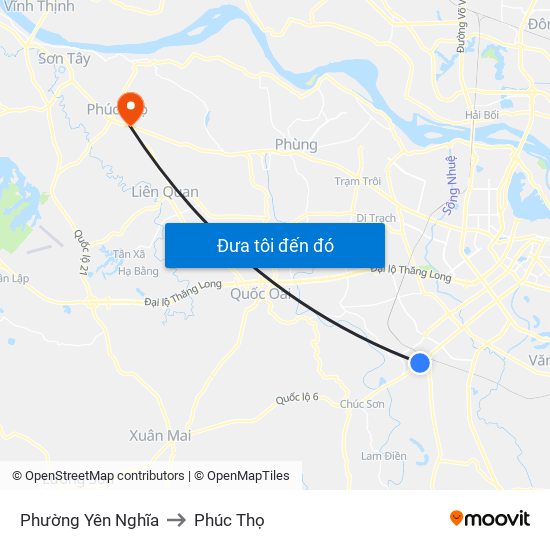 Phường Yên Nghĩa to Phúc Thọ map