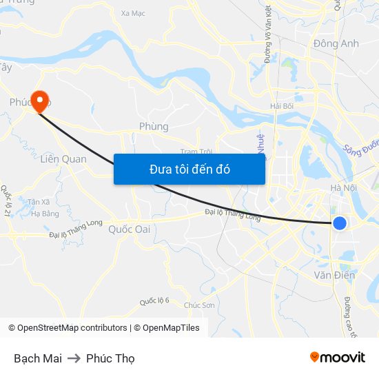 Bạch Mai to Phúc Thọ map