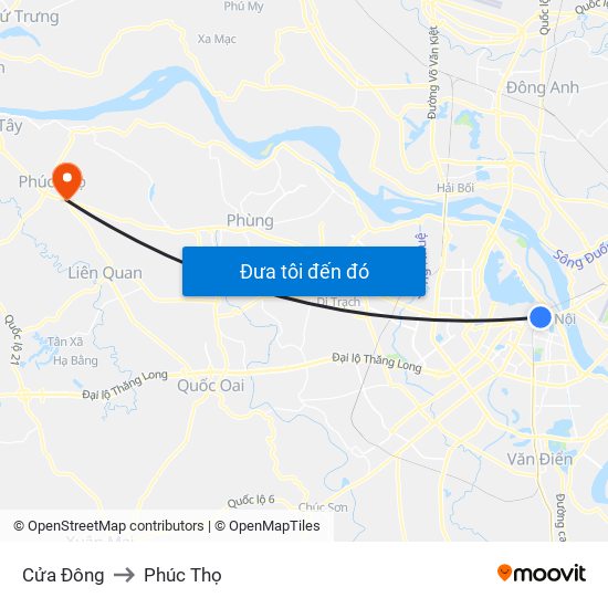 Cửa Đông to Phúc Thọ map