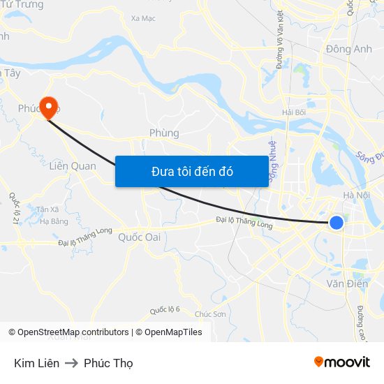 Kim Liên to Phúc Thọ map