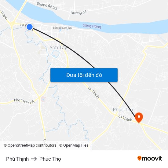 Phú Thịnh to Phúc Thọ map