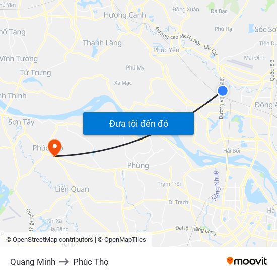 Quang Minh to Phúc Thọ map