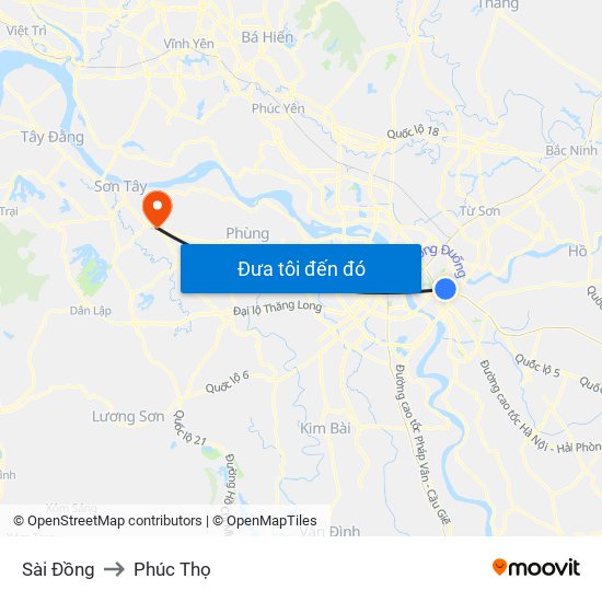 Sài Đồng to Phúc Thọ map