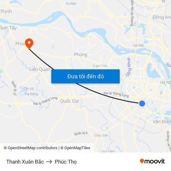 Thanh Xuân Bắc to Phúc Thọ map
