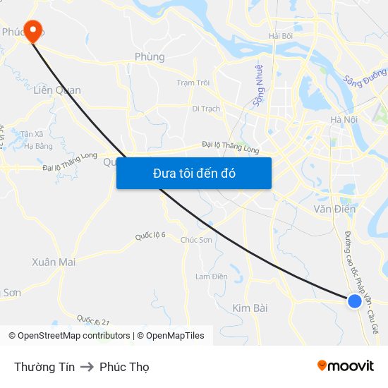 Thường Tín to Phúc Thọ map