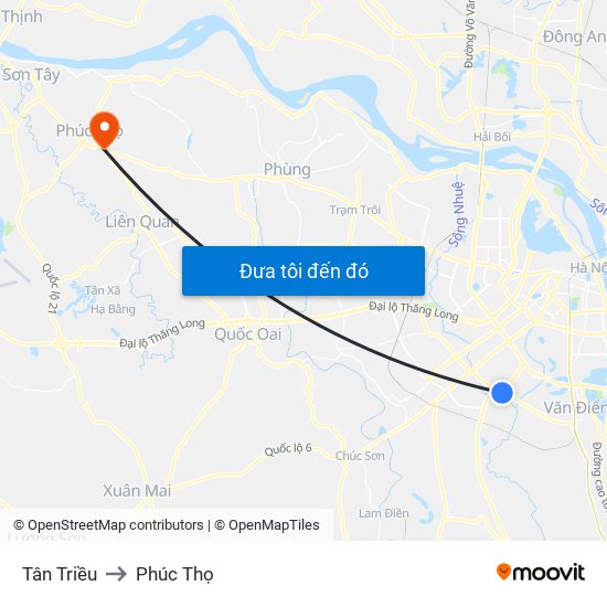 Tân Triều to Phúc Thọ map