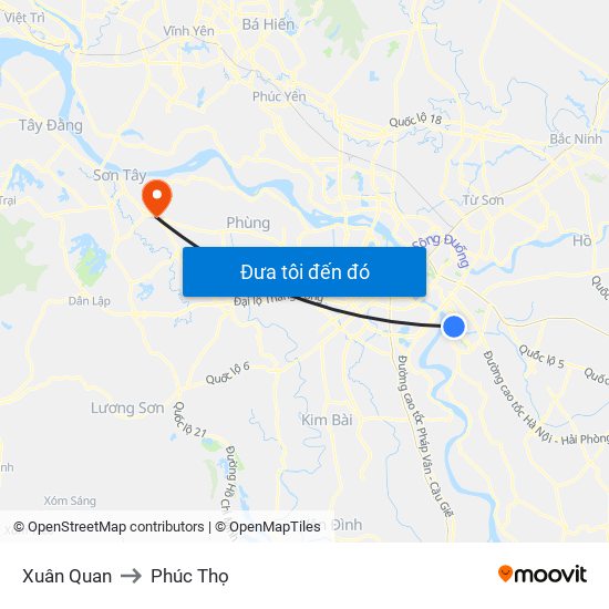 Xuân Quan to Phúc Thọ map