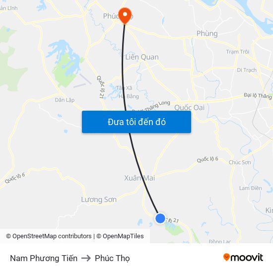 Nam Phương Tiến to Phúc Thọ map