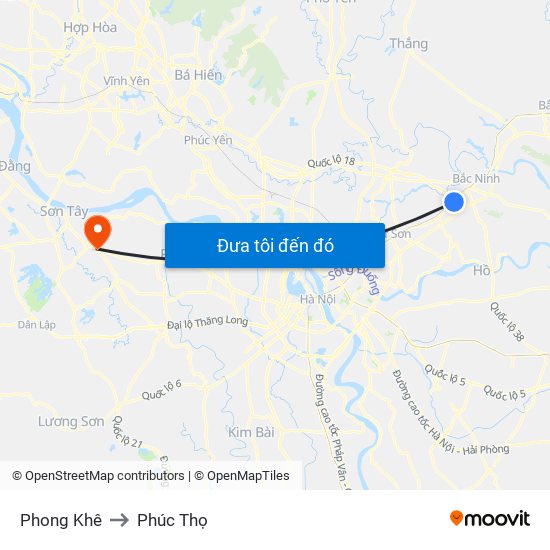 Phong Khê to Phúc Thọ map