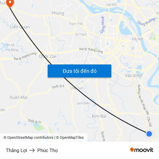 Thắng Lợi to Phúc Thọ map