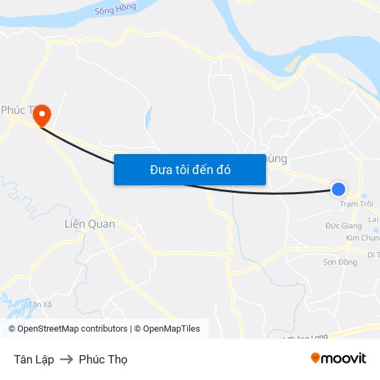 Tân Lập to Phúc Thọ map