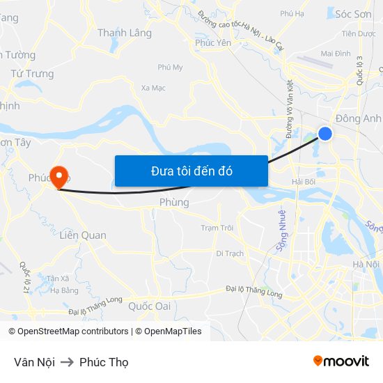 Vân Nội to Phúc Thọ map