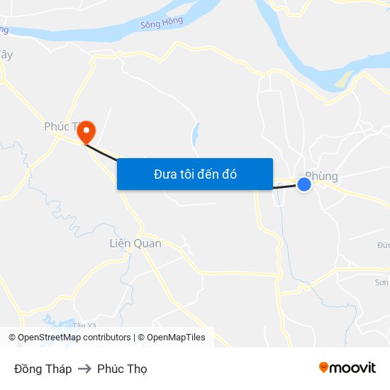 Đồng Tháp to Phúc Thọ map