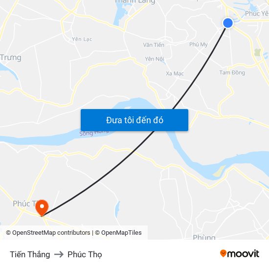 Tiến Thắng to Phúc Thọ map