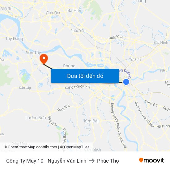 Công Ty May 10 - Nguyễn Văn Linh to Phúc Thọ map