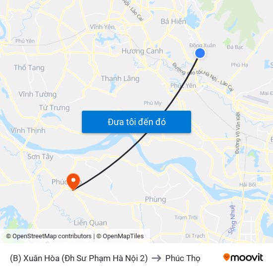 (B) Xuân Hòa (Đh Sư Phạm Hà Nội 2) to Phúc Thọ map