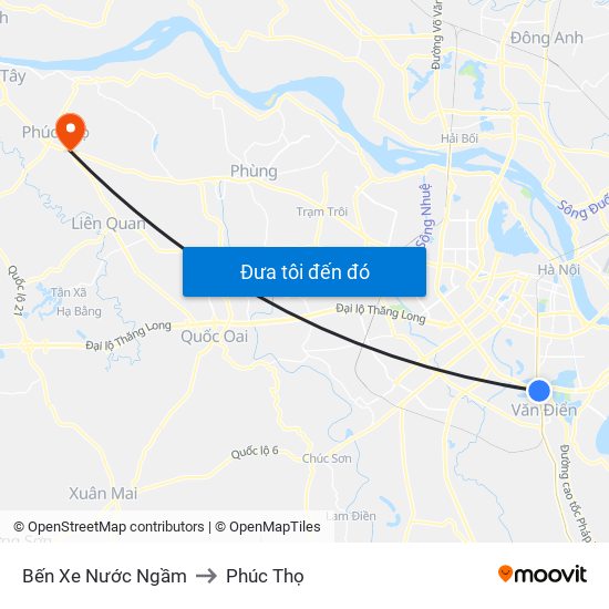 Bến Xe Nước Ngầm to Phúc Thọ map