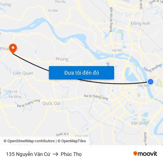 135 Nguyễn Văn Cừ to Phúc Thọ map