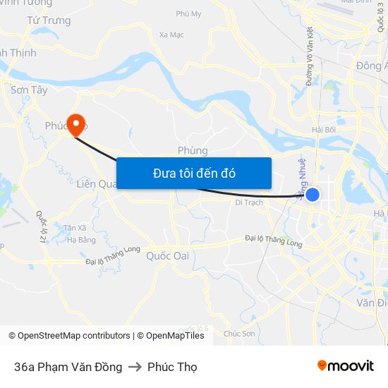 36a Phạm Văn Đồng to Phúc Thọ map