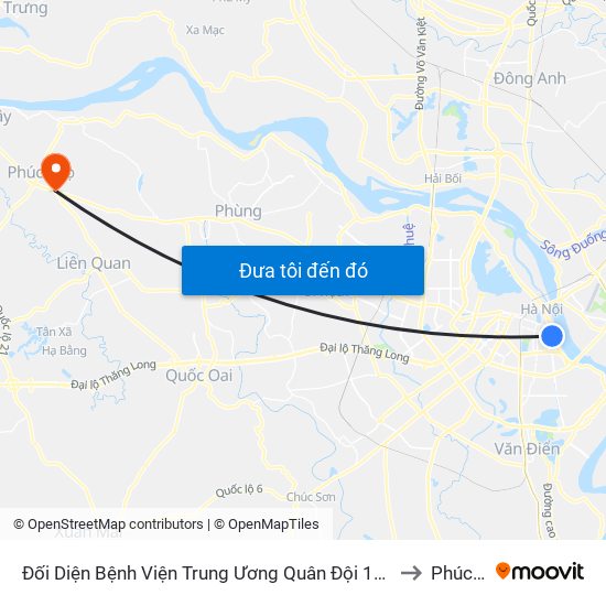 Đối Diện Bệnh Viện Trung Ương Quân Đội 108 - Trần Hưng Đạo to Phúc Thọ map