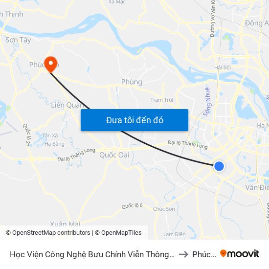 Học Viện Công Nghệ Bưu Chính Viễn Thông - Trần Phú (Hà Đông) to Phúc Thọ map