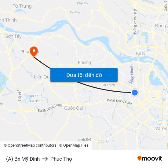 (A) Bx Mỹ Đình to Phúc Thọ map