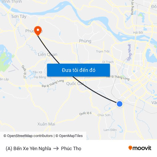 (A) Bến Xe Yên Nghĩa to Phúc Thọ map