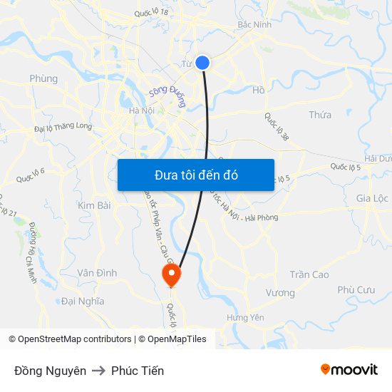 Đồng Nguyên to Phúc Tiến map