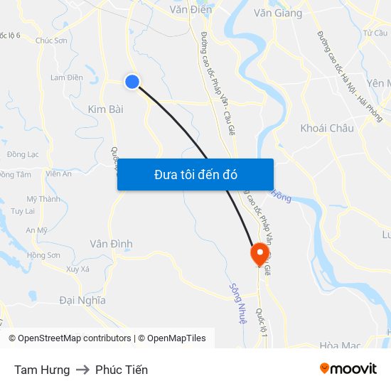 Tam Hưng to Phúc Tiến map