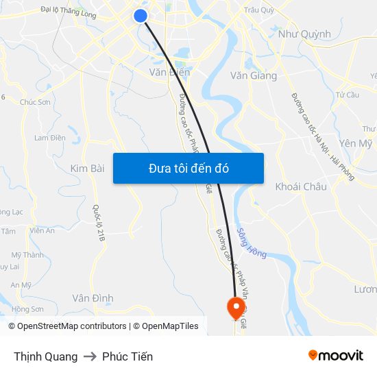 Thịnh Quang to Phúc Tiến map