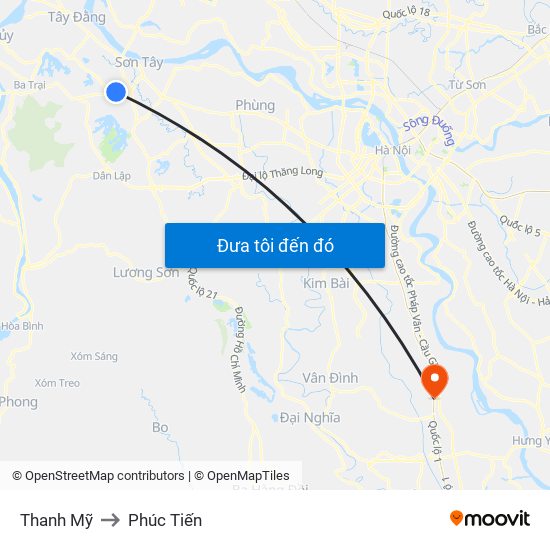 Thanh Mỹ to Phúc Tiến map