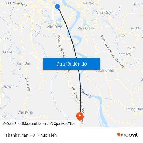 Thanh Nhàn to Phúc Tiến map