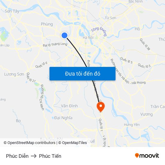 Phúc Diễn to Phúc Tiến map