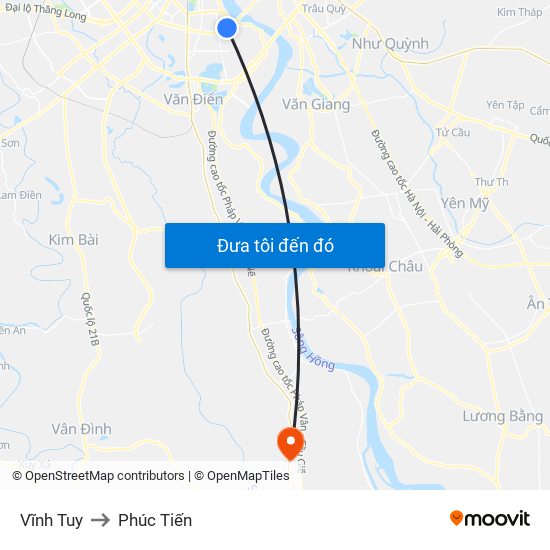 Vĩnh Tuy to Phúc Tiến map