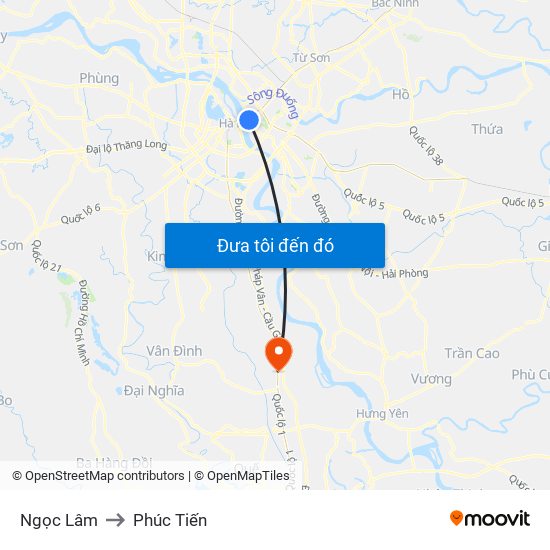 Ngọc Lâm to Phúc Tiến map