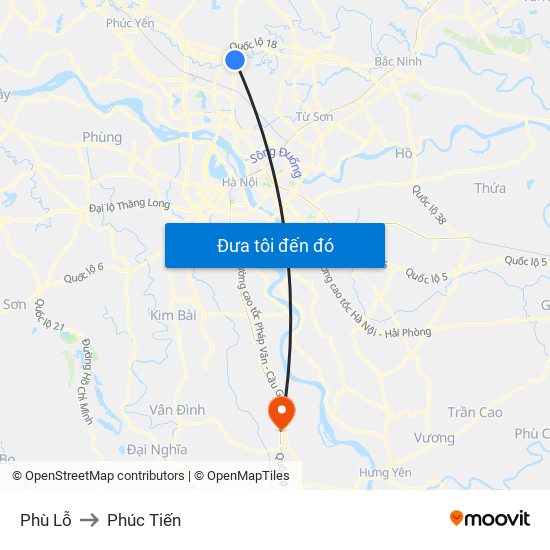 Phù Lỗ to Phúc Tiến map