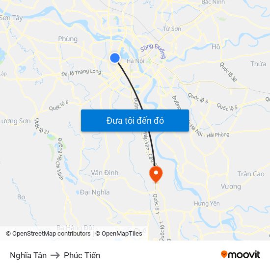 Nghĩa Tân to Phúc Tiến map