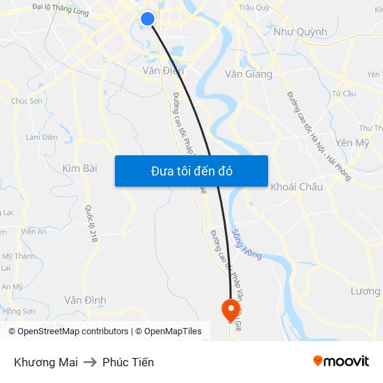 Khương Mai to Phúc Tiến map