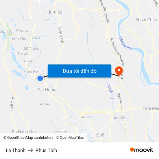 Lê Thanh to Phúc Tiến map