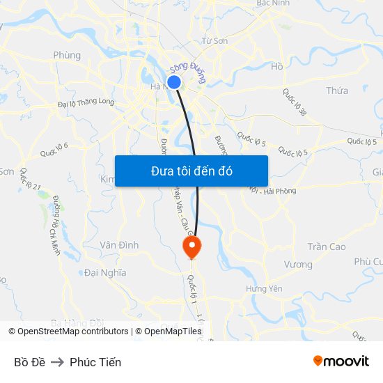 Bồ Đề to Phúc Tiến map