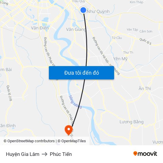 Huyện Gia Lâm to Phúc Tiến map