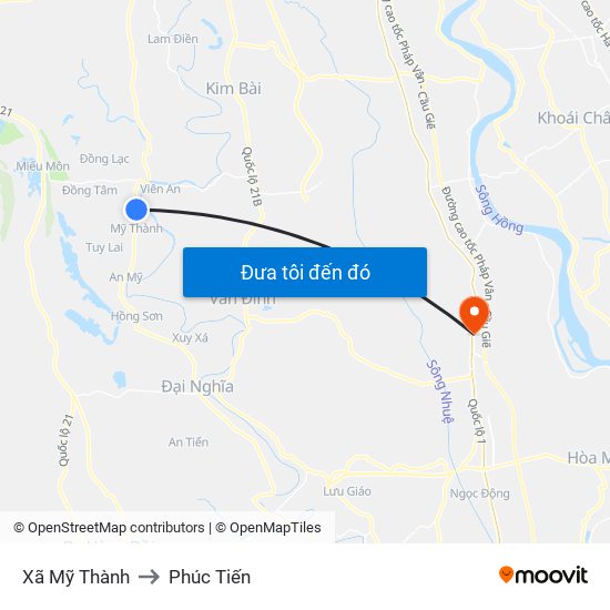 Xã Mỹ Thành to Phúc Tiến map