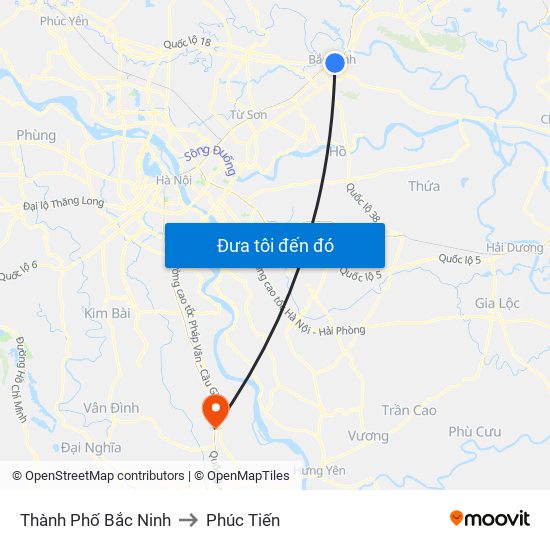 Thành Phố Bắc Ninh to Phúc Tiến map